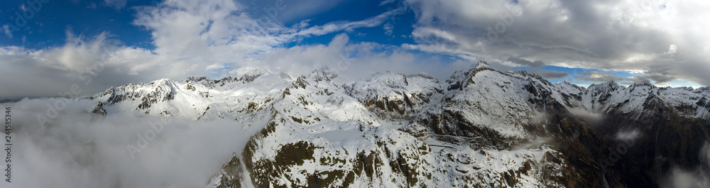 Aerial landscape with snow mountains