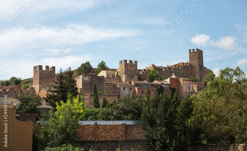 View of fortress of Montblanc town from the Pont Vell (the Old Bridge), Catalonia, Spain