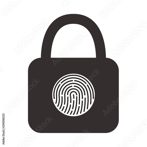 Icon of a hinged lock with a fingerprint scanner for its opening.