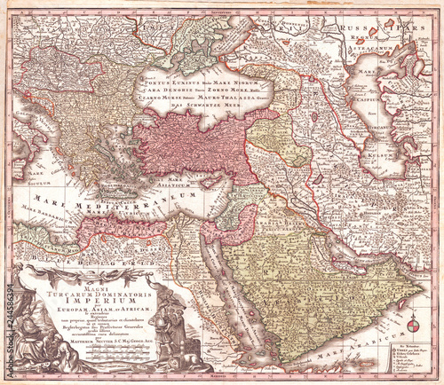 Old Map of Turkey, Ottoman Empire, Persia and Arabia, Seutter 1730