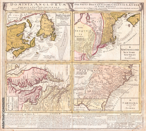 1737  Homann Heirs Map of New England  Georgia and Carolina  and Virginia and Maryland
