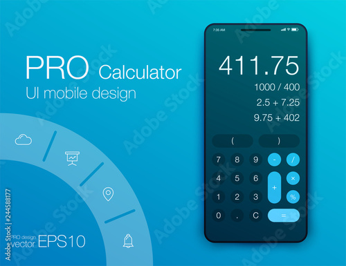 Smartphone With Calculator App, Vector realistic illustration