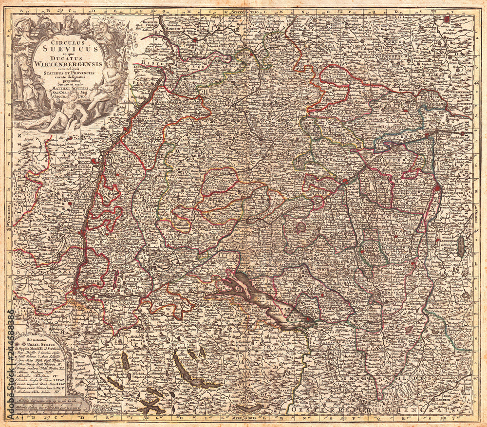 1740, Seutter Map of Swabia and Wirtenberg, Germany