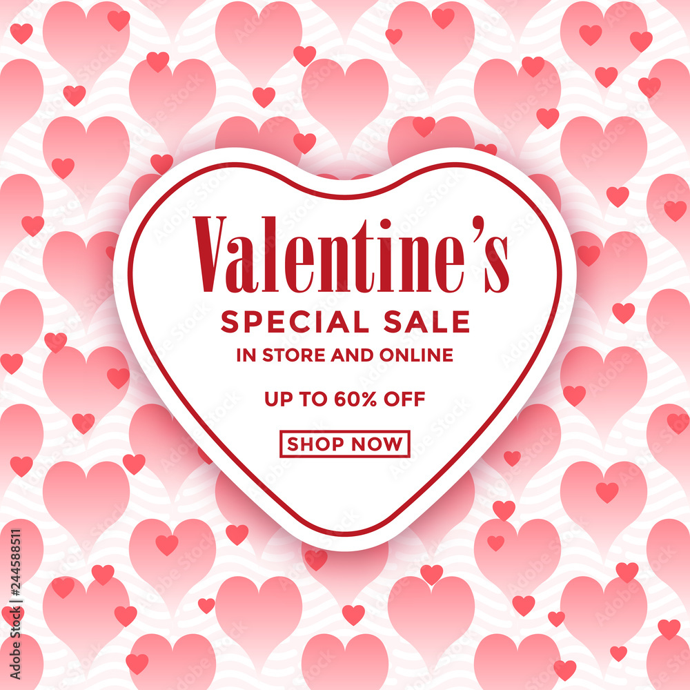 Valentine's day sale design template with seamless pattern background