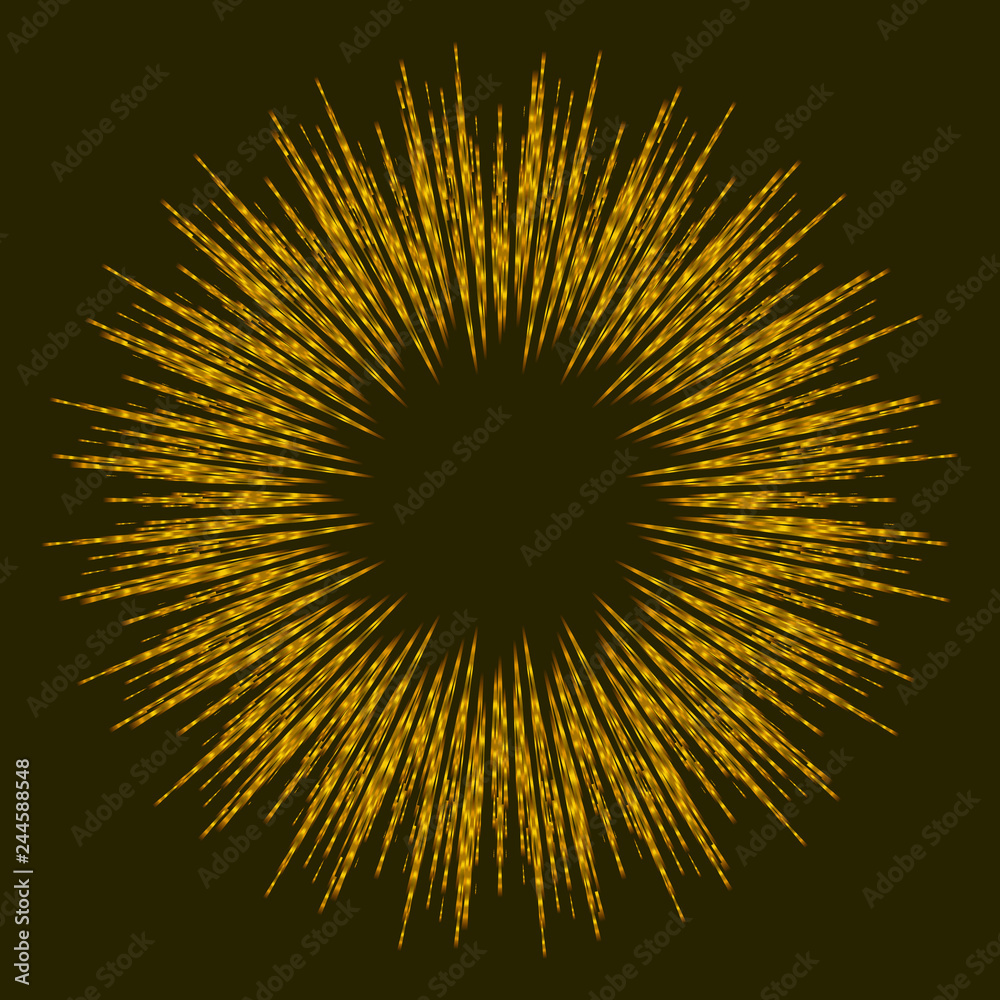 Luxury concept shiny golden colors, fireworks background.