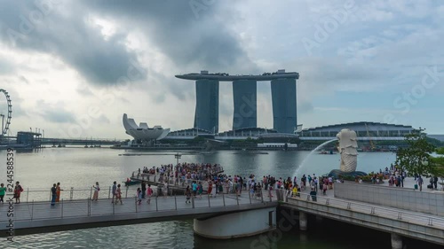 Time Lapse of Singapore city landmark : merlion, marina baysand, and singapore flyer : high resolution  photo