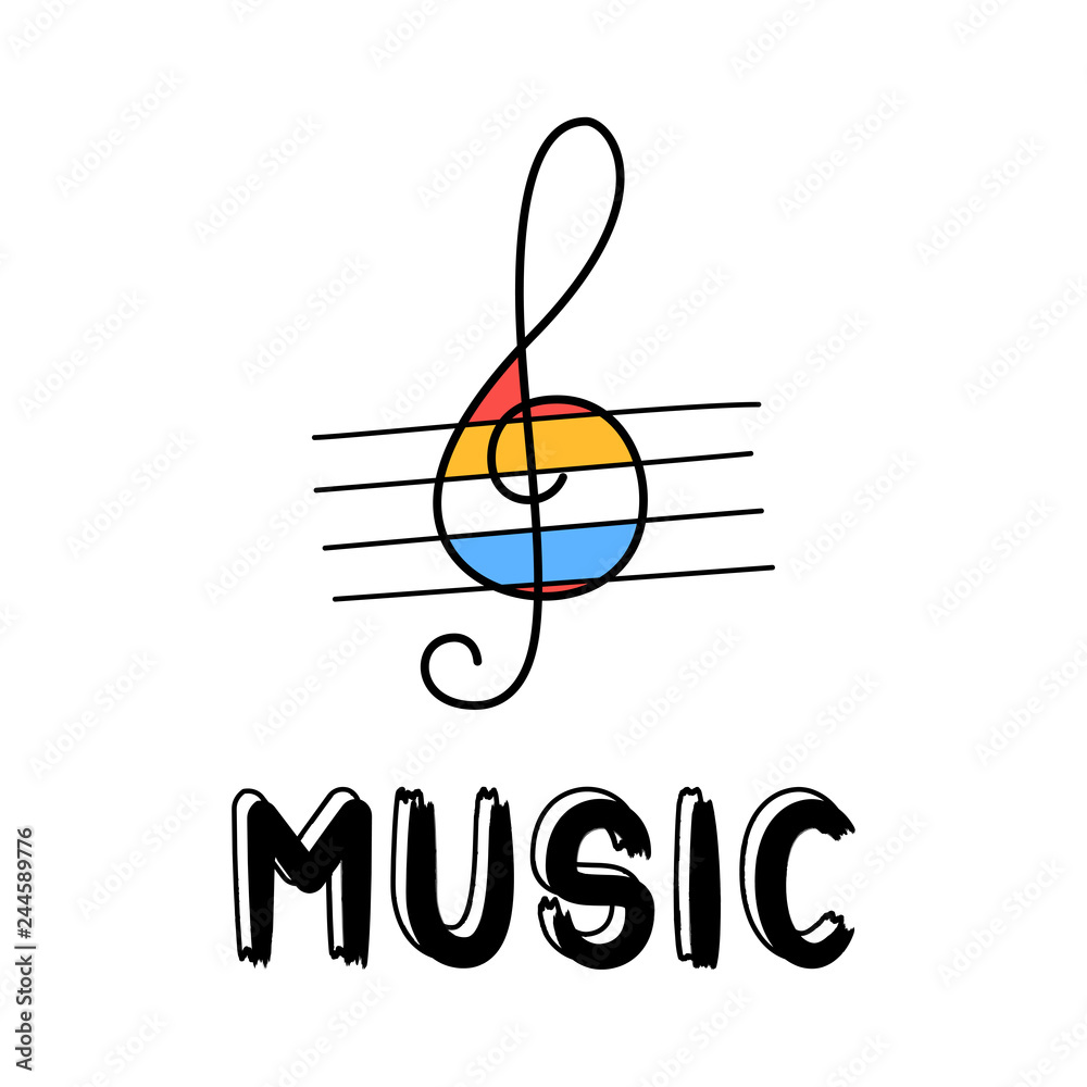 Hand draw treble clef icon in doodle style for your design with lettering Hand draw treble clef icon in doodle style for your design with lettering