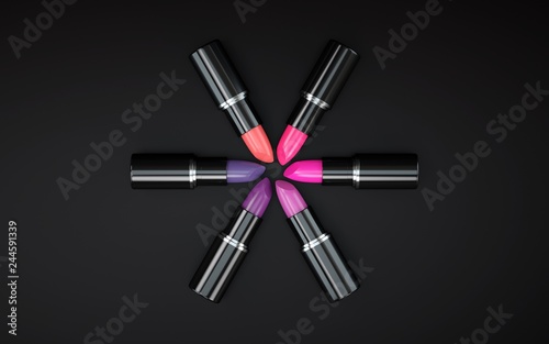 Six lipsticks of various colors