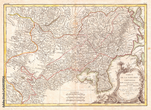 1770, Bonne Map of Chinese Tartary, Mongolia, Manchuria and Korea, Corea, Rigobert Bonne 1727 – 1794, one of the most important cartographers of the late 18th century