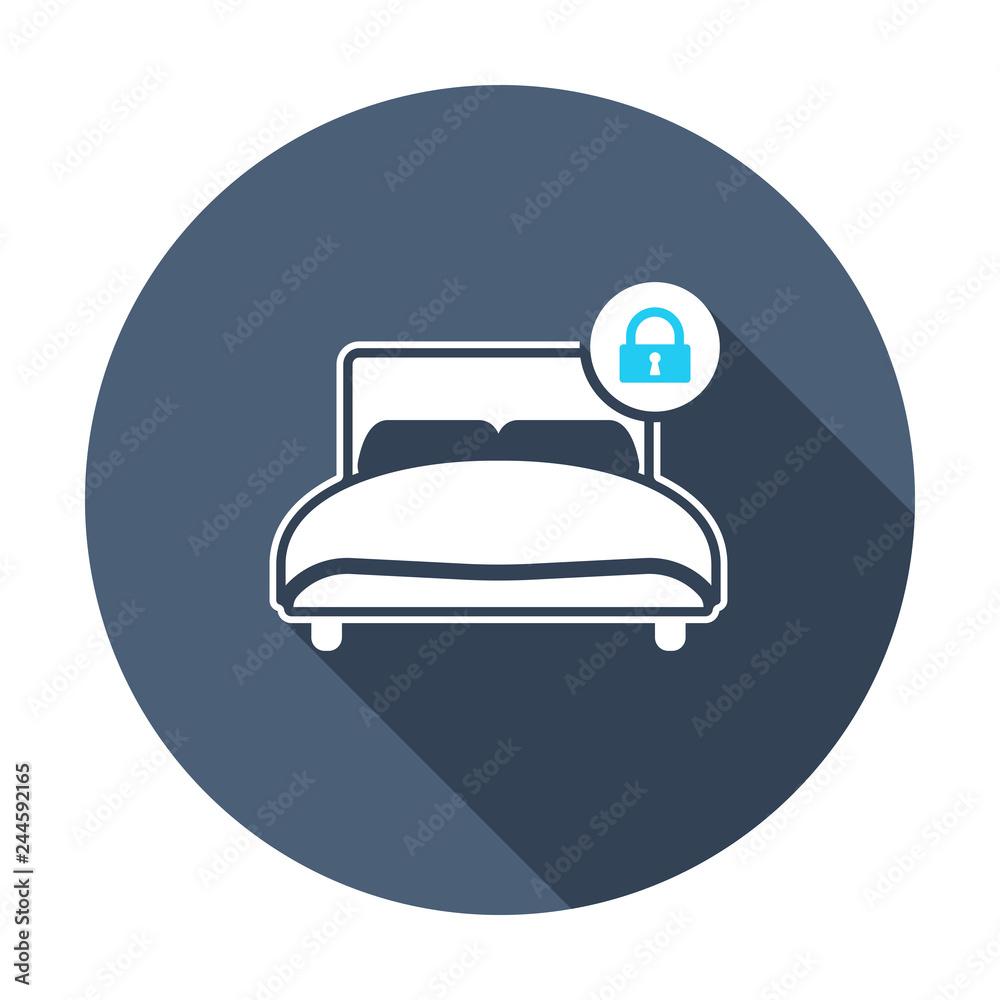 Bed icon with padlock sign. Bed icon and security, protection, privacy symbol. Vector illustration Bed icon with padlock sign. Bed icon and security, protection, privacy symbol. Vector illustration
