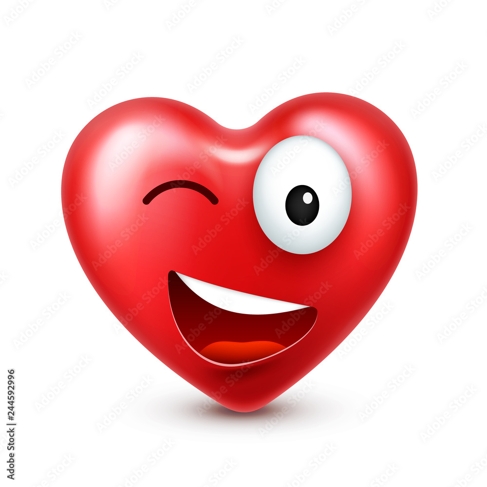 Heart smiley emoji vector for Valentines Day. Funny red face with expressions and emotions. Love symbol. Heart smiley emoji vector for Valentines Day. Funny red face with expressions and emotions. Love symbol.