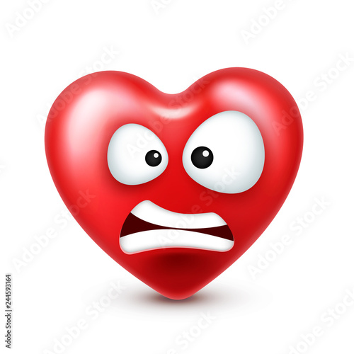 Heart smiley emoji vector for Valentines Day. Funny red face with expressions and emotions. Love symbol.
