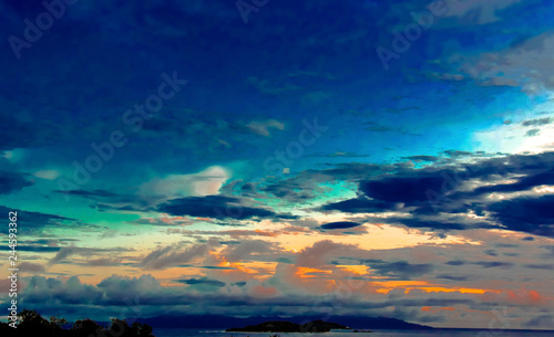 Coloured sunset on Seyshells island. Sea  summer  cloud  sky