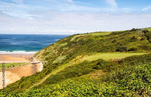 Beach of Zarautz in the Basque country, Spain, on a sunny day