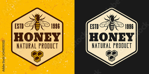Honey product and beekeeping vector emblem, badge