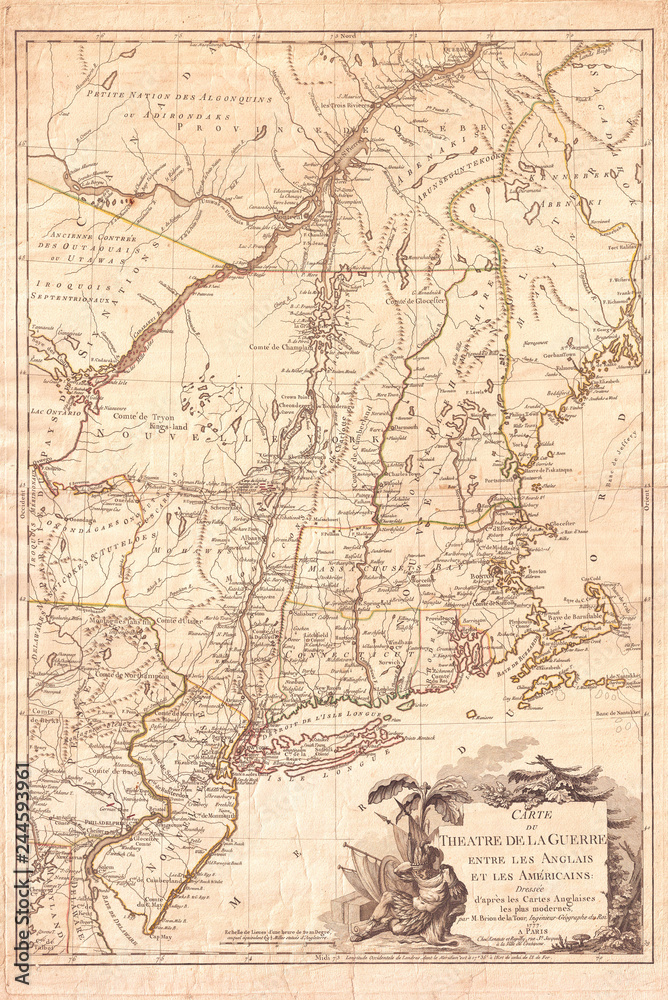 1777, Brion de La Tour Map of New York and New England, Revolutionary War