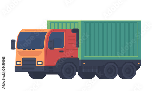 Truck with a semi-trailer for the delivery of goods. Logistic service.