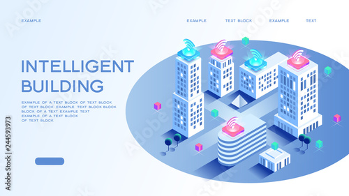 Smart city or intelligent building isometric vector concept