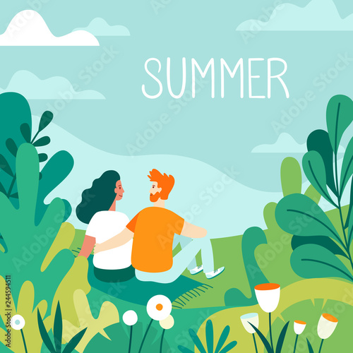 Vector illustration in flat linear style - summer illustration