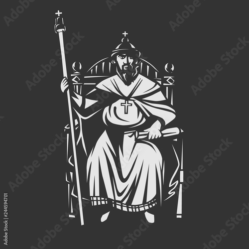 Russian tsar on the throne. King.