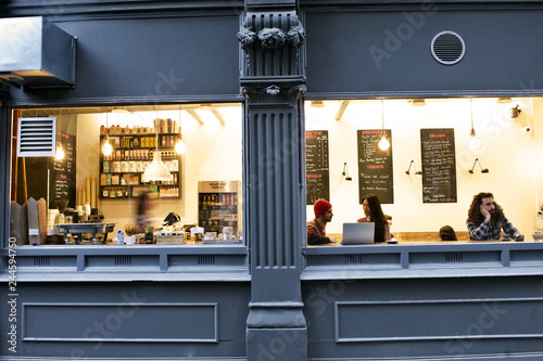 Exterior of a busy coffee shop