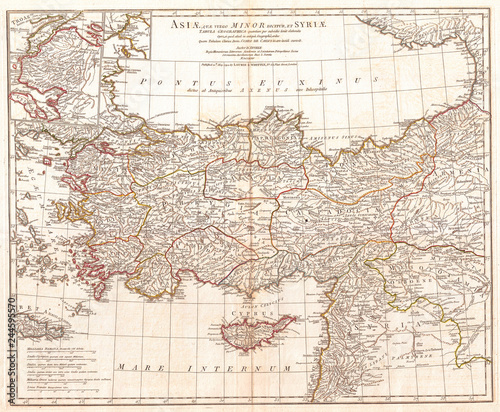 1794, Anville Map of Asia Minor in Antiquity, Turkey, Cyprus, Syria