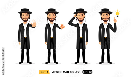 Jewish business man showing stop gesture with hand motivation vector flat cartoon illustration