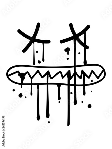 Plakat w ramie weinen gesicht beißen zähne knirschen tot tod graffiti tropfen mund augen lustig comic cartoon clipart design