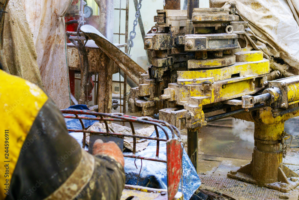 Offshore oil rig worker prepare tool and equipment for perforation oil