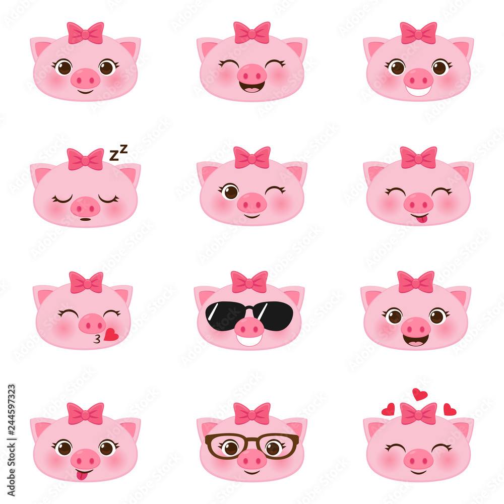 Set of happy pig emojis Set of happy pig emojis