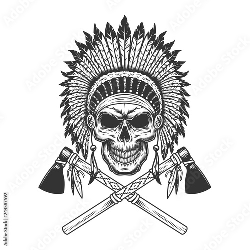 Vintage monochrome indian chief skull