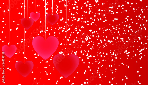 Bright hearts on a red background
