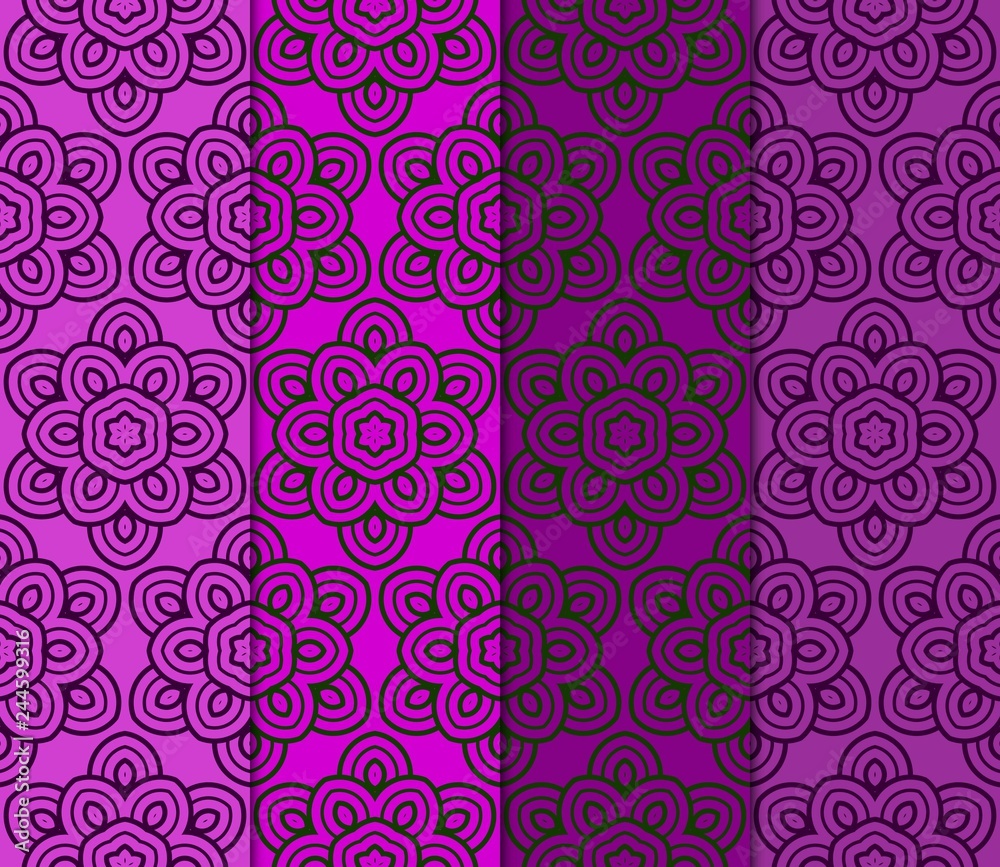 Set of Art Deco Pattern Of Geometric Elements. Seamless Pattern. Vector Illustration. Purple color