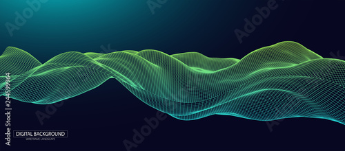 Abstract background with waves. 3D surface. photo
