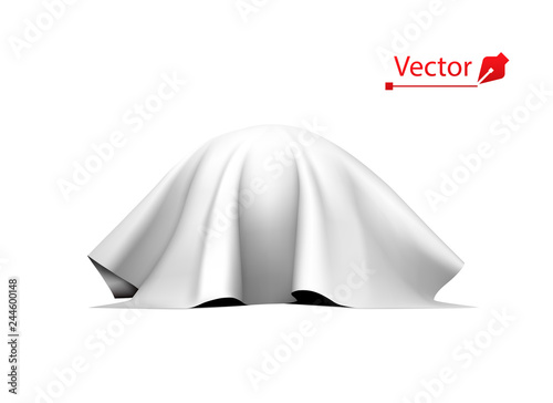 Object, ball or sphere covered with white cloth. Silk, satin fabric with pleats.