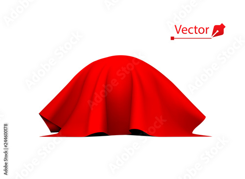 Object, ball or sphere covered with red cloth. Silk, satin fabric with pleats.