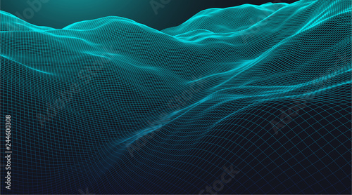 Abstract background with waves. 3D surface.