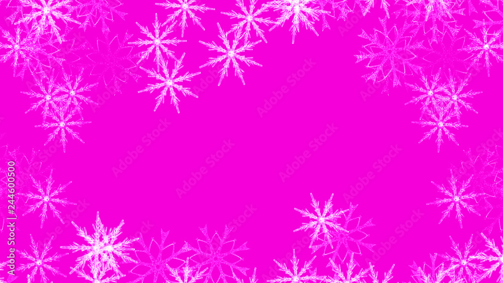 Abstract background with a variety of colorful snowflakes. Big and small.