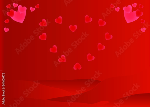 Bright hearts on a red background
