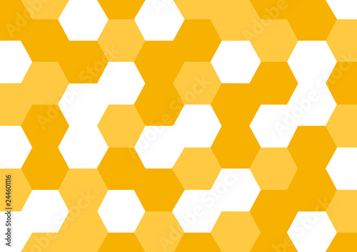 Honey abstract background with yellow honeycombs. Hexagonal cell. Vector illustration
