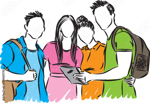 group of students teenagers vector illustration