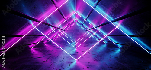Sci Fi Futurystyczny Nowoczesny Elegancki Grunge W Kształcie Trójkąta Odblaskowy Betonowy Tunel Z Neonem Świecący Fioletowy Niebieski Wibrujący Taniec L