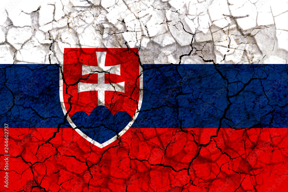 slovakia country flag painted on a cracked grungy wall