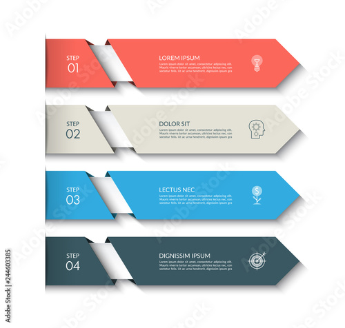 Infographic template with 4 arrows. Can be used for diagram, graph, chart, report, web design. Vector illustration