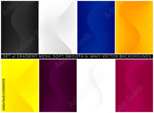 Soft and smooth wavy lines minimalist concept gradient mesh backgrounds set.