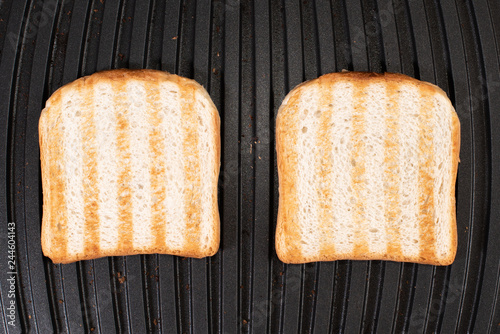 Toasted bread on the electric grill. Grilled bread
