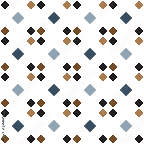 Seamless geometric pattern vector background colorful design vintage retro art with squares blue white brown black