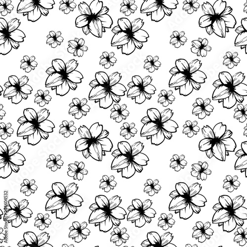 Back and white seamless pattern with cherry flowers. Vector illustration © ilonitta