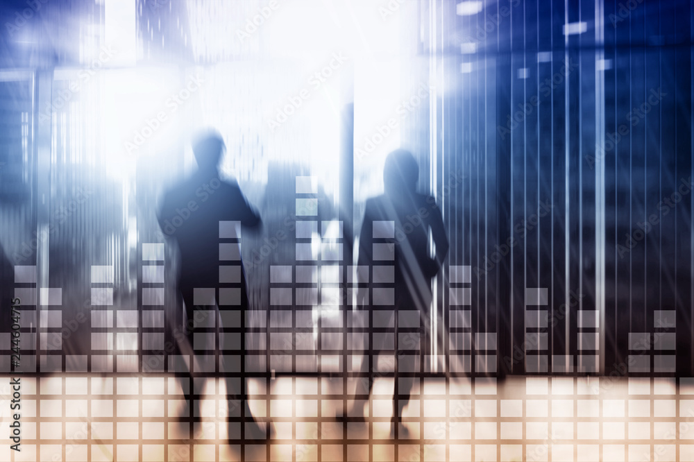 Financial chart on blurred skyscraper office background. Financial chart on blurred skyscraper office background.
