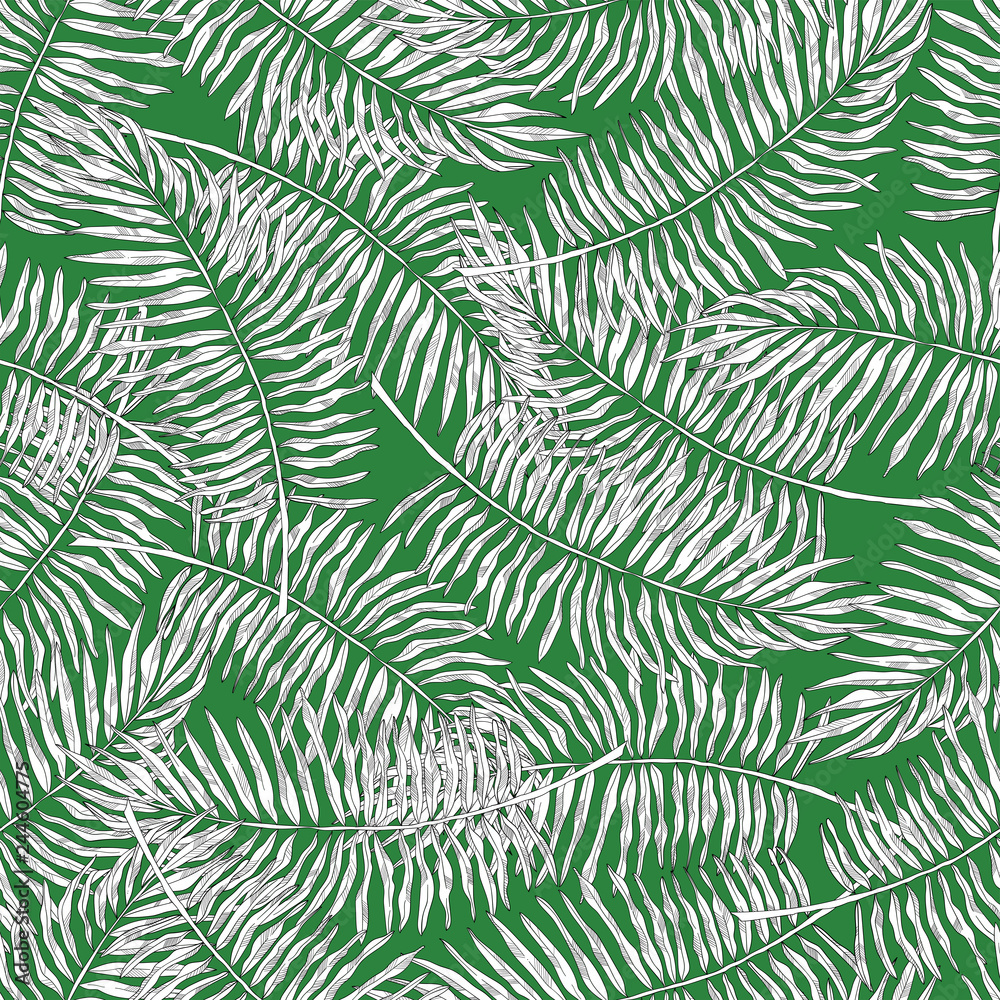 Tropical leaves seamless pattern, vector